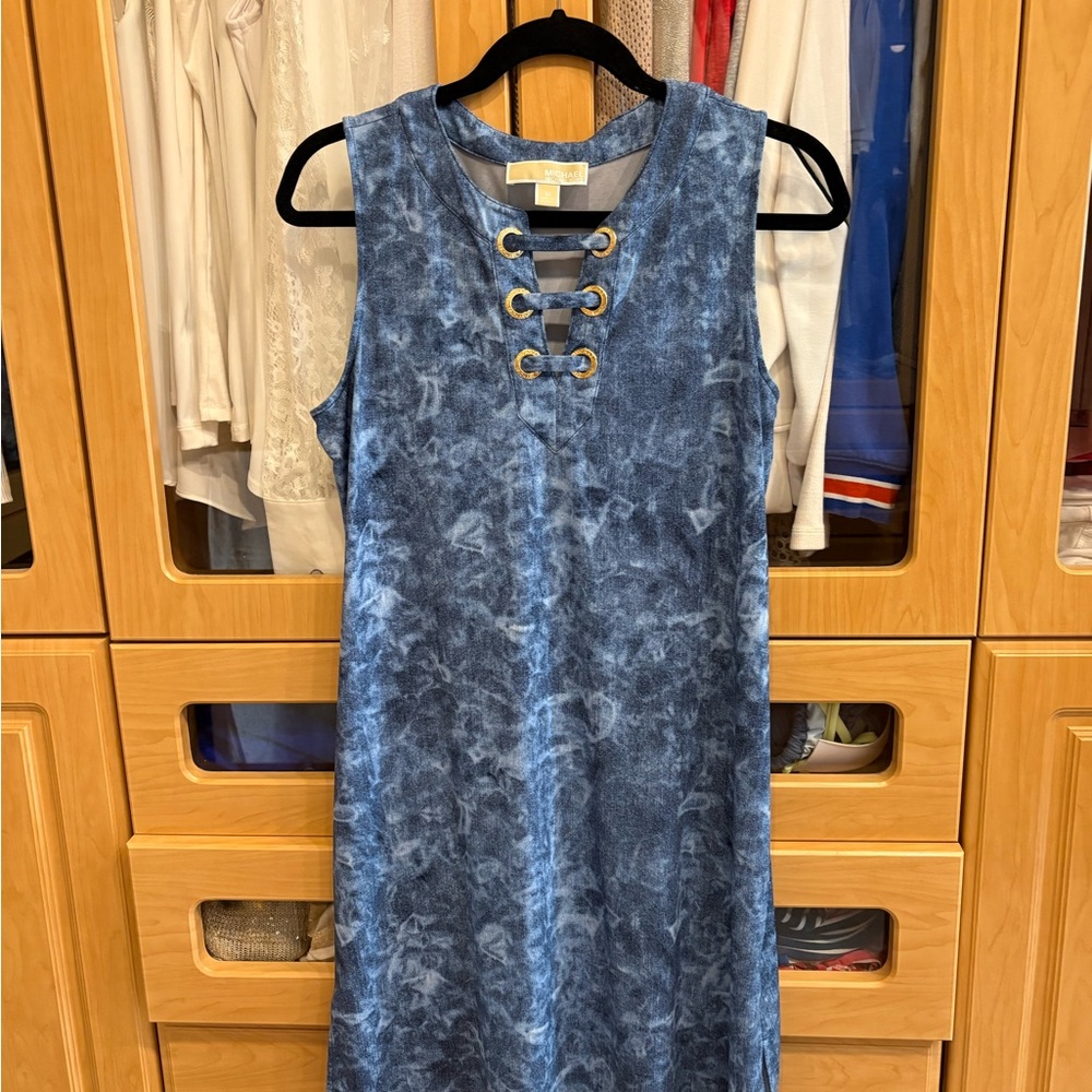 Michael Kors Blue Lace-Up Midi Dress